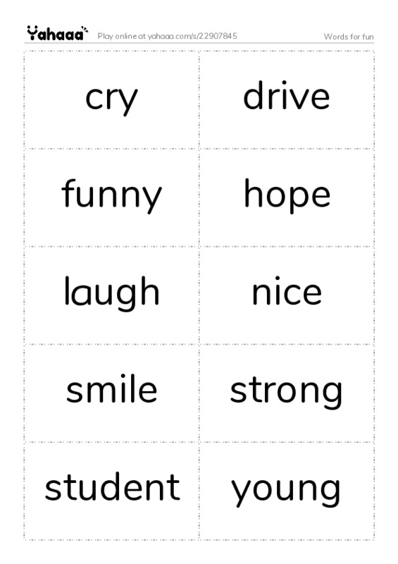 Word flashcards worksheet for Words for fun