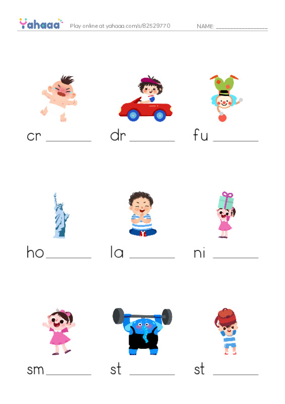 Finish the word worksheet for Words for fun