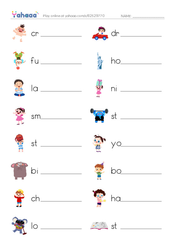 Write the word rows worksheet for Words for fun