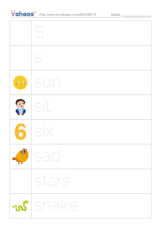 Picture and word rows worksheet for Ss