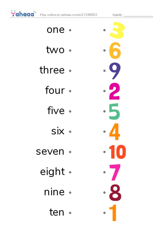 Draw a line to match worksheet for Number words