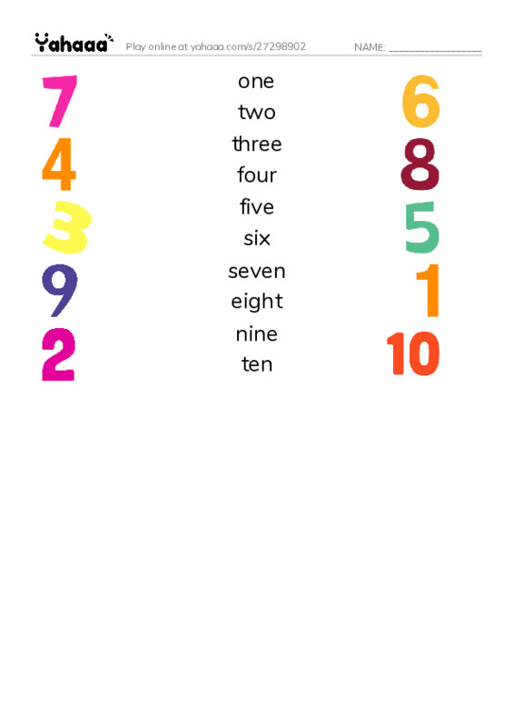 Match both sides worksheet for Number words