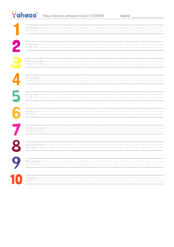 Handwriting lines worksheet for Number words