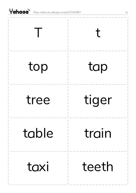 Word flashcards worksheet for Tt