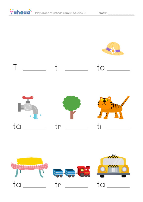 Finish the word worksheet for Tt