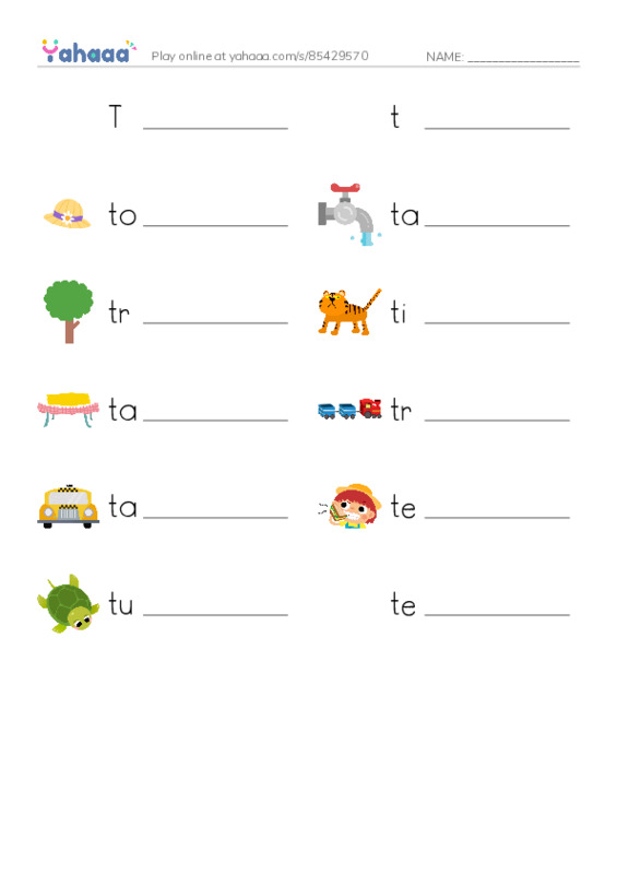 Write the word rows worksheet for Tt