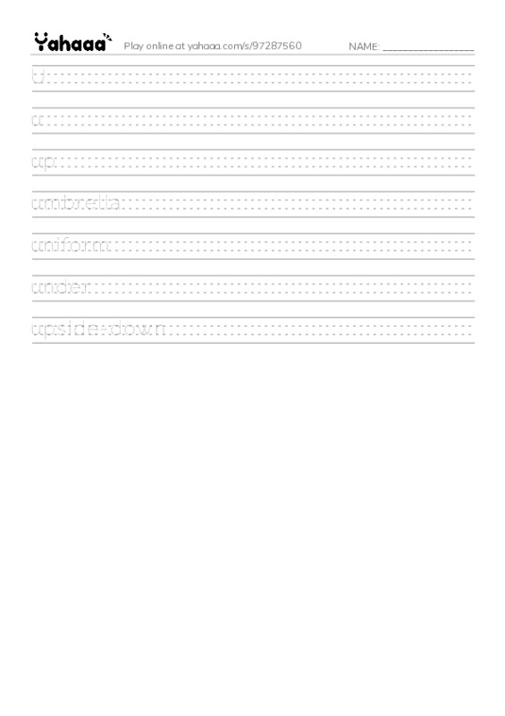 Handwriting lines worksheet for Uu