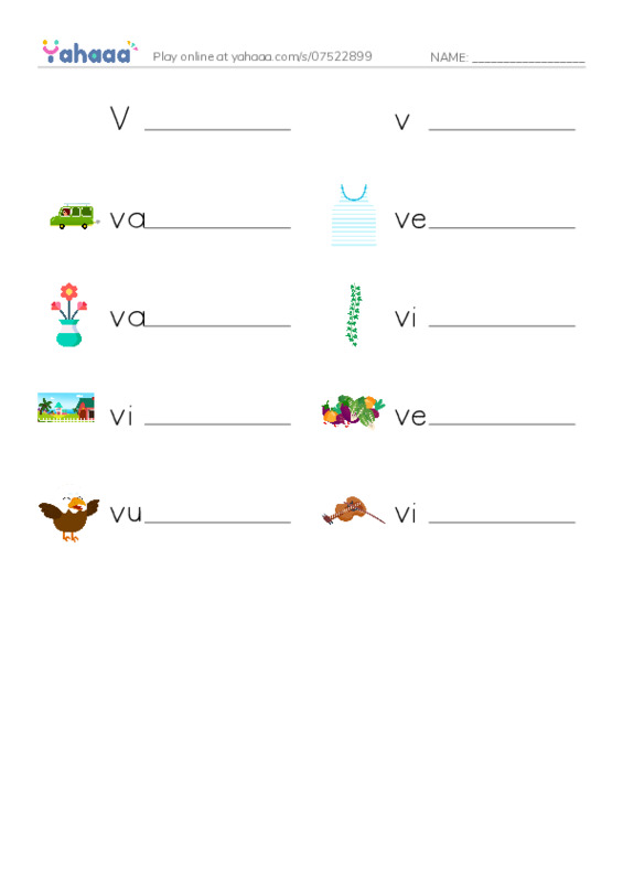 Write the word rows worksheet for Vv
