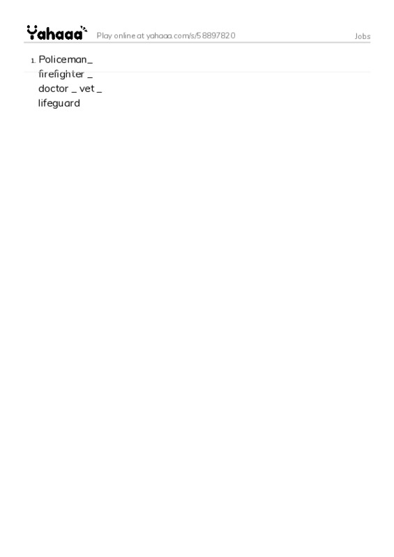 Word list with meanings worksheet for Jobs