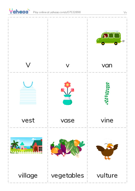 Picture flashcards worksheet for Vv