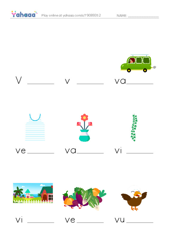 Finish the word worksheet for Vv