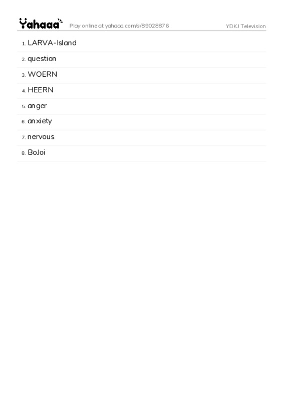 Word list with meanings worksheet for YDKJ Television