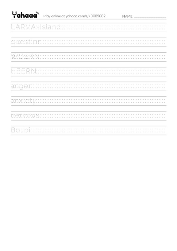 Handwriting lines worksheet for YDKJ Television