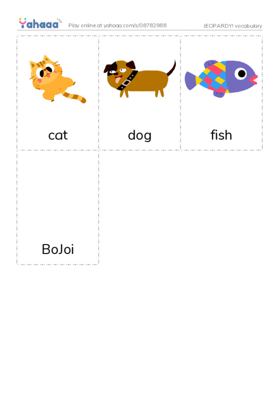 Picture flashcards worksheet for JEOPARDY! vocabulary