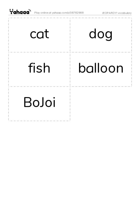 Word flashcards worksheet for JEOPARDY! vocabulary