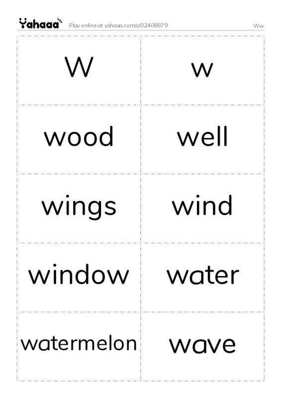Word flashcards worksheet for Ww