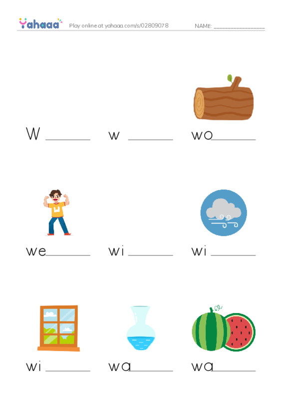 Finish the word worksheet for Ww
