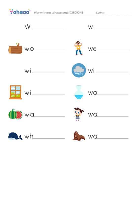 Write the word rows worksheet for Ww