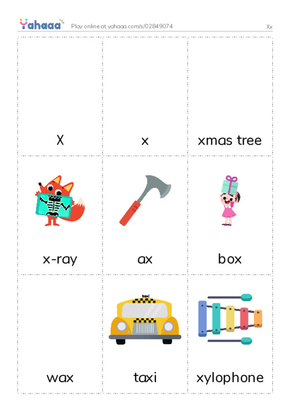 Picture flashcards worksheet for Xx