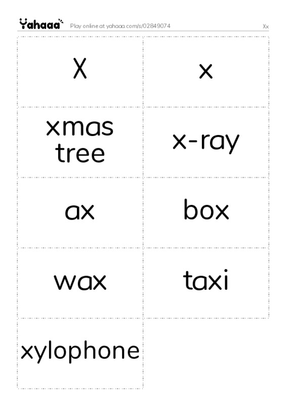 Word flashcards worksheet for Xx