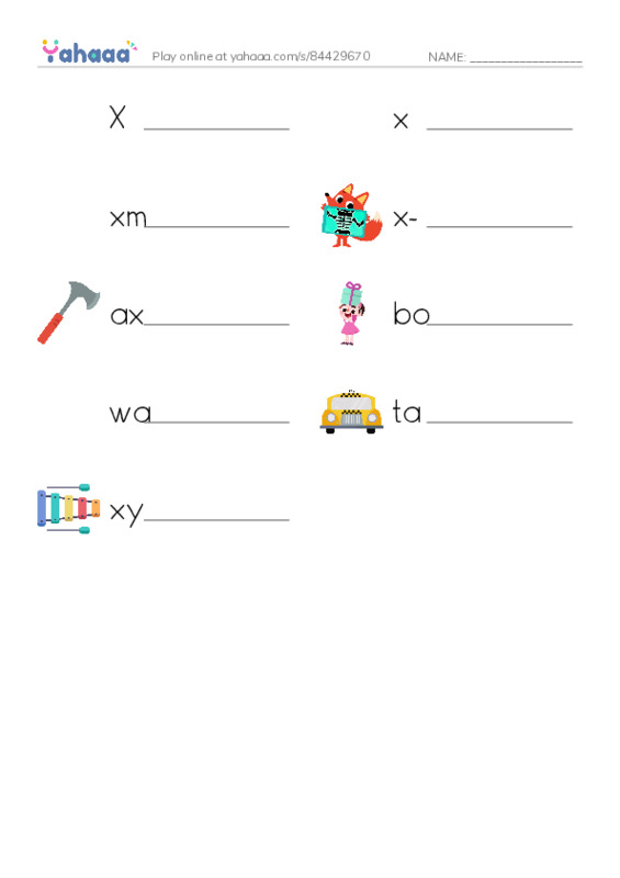 Write the word rows worksheet for Xx