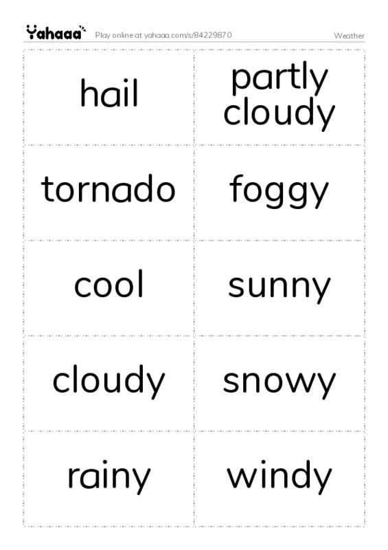 Word flashcards worksheet for Weather