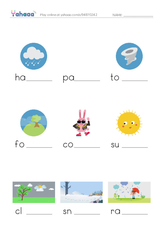 Finish the word worksheet for Weather