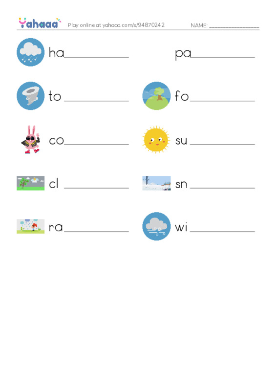 Write the word rows worksheet for Weather