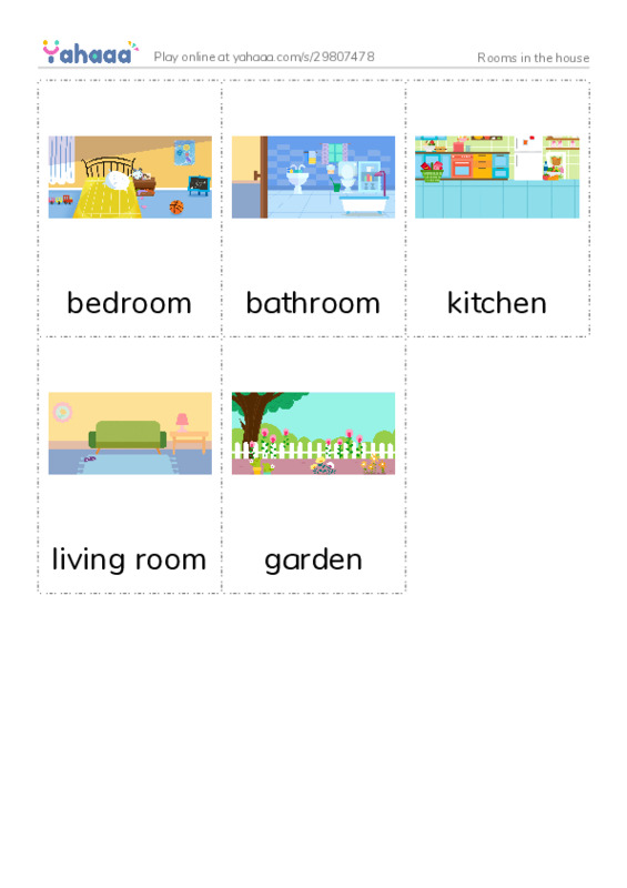 Picture flashcards worksheet for Rooms in the house