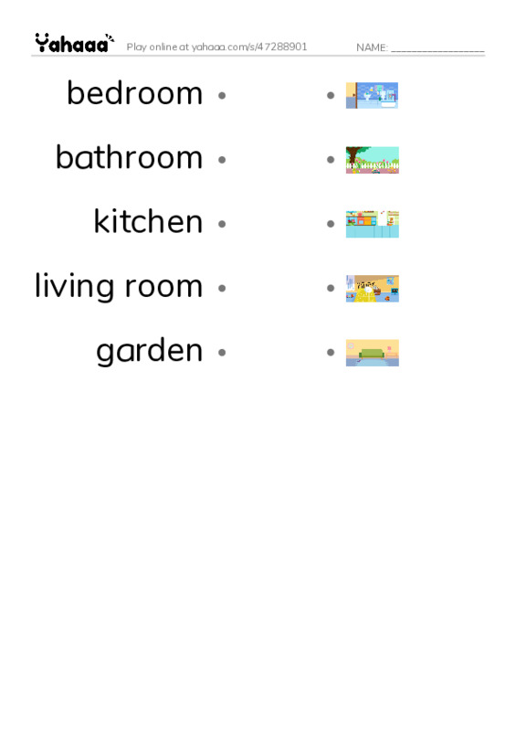 Draw a line to match worksheet for Rooms in the house