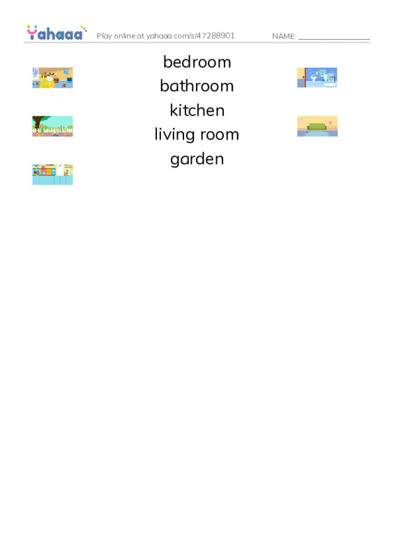 Match both sides worksheet for Rooms in the house