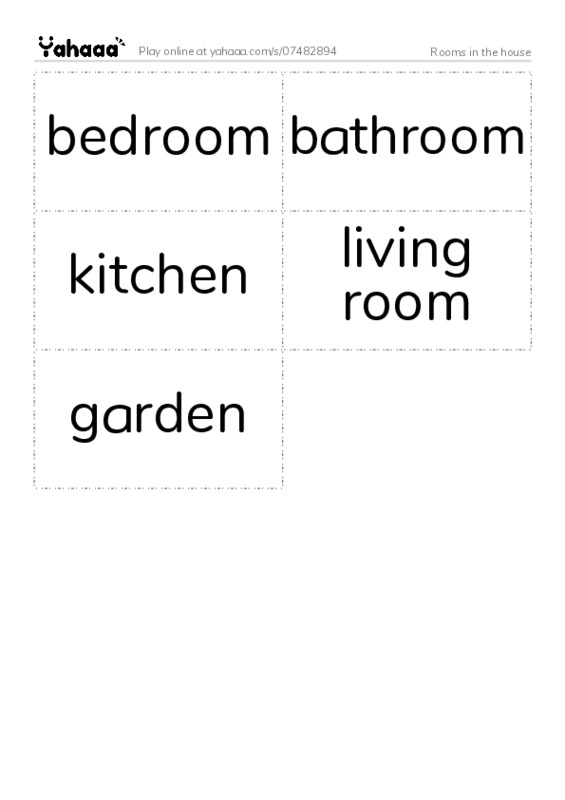 Word flashcards worksheet for Rooms in the house