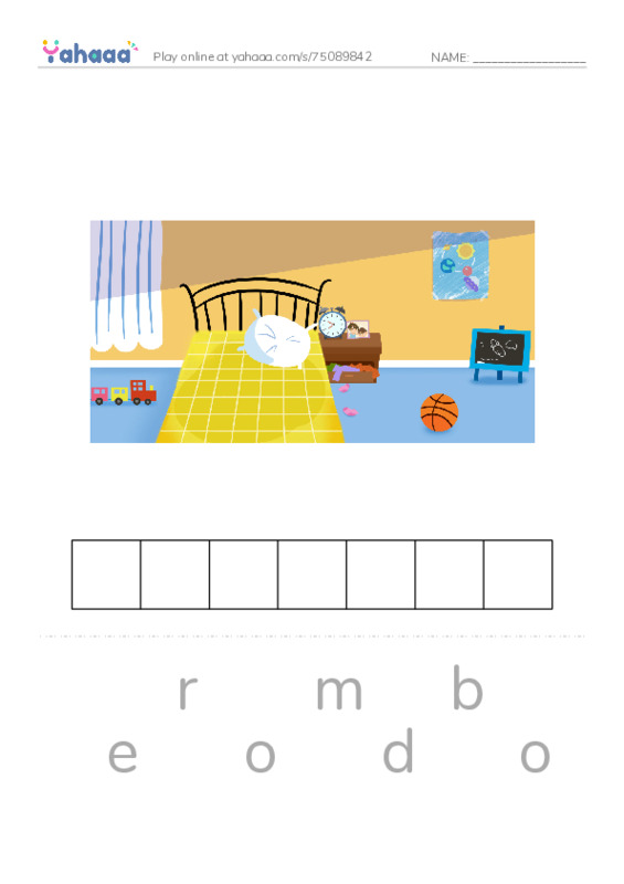 Letter scramble puzzle worksheet for Rooms in the house