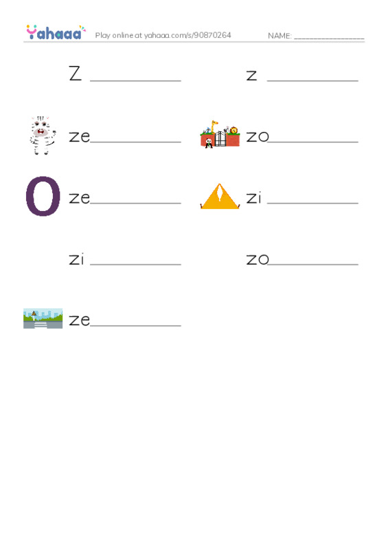 Write the word rows worksheet for Zz
