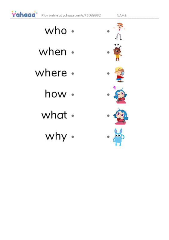 Draw a line to match worksheet for Question words