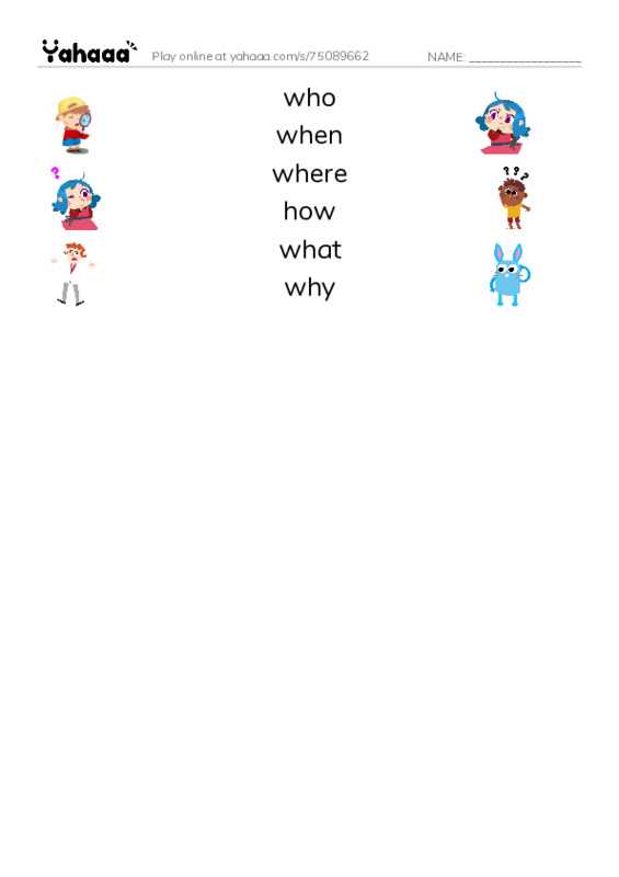 Match both sides worksheet for Question words