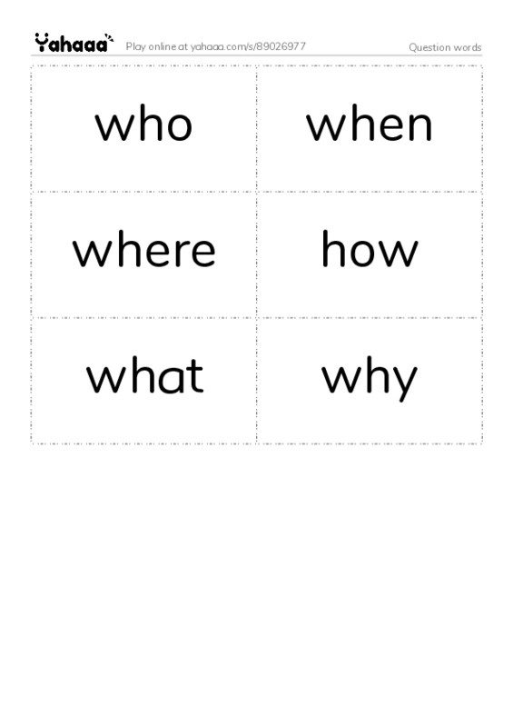Word flashcards worksheet for Question words