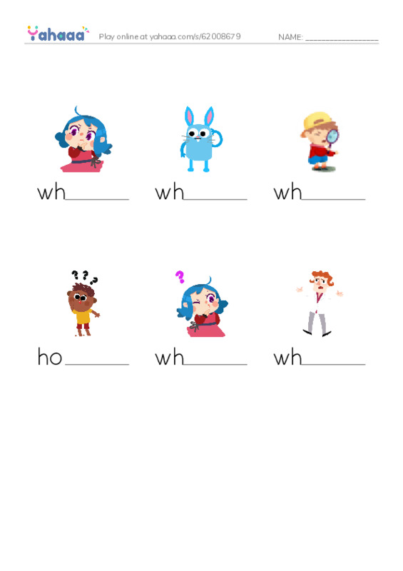 Finish the word worksheet for Question words