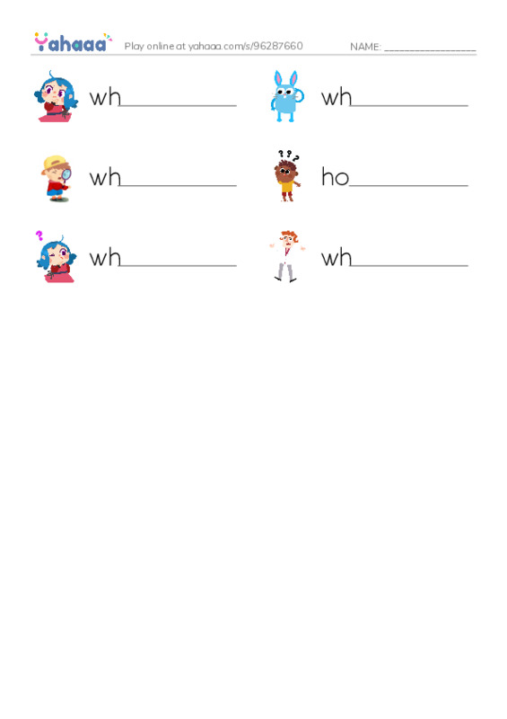 Write the word rows worksheet for Question words