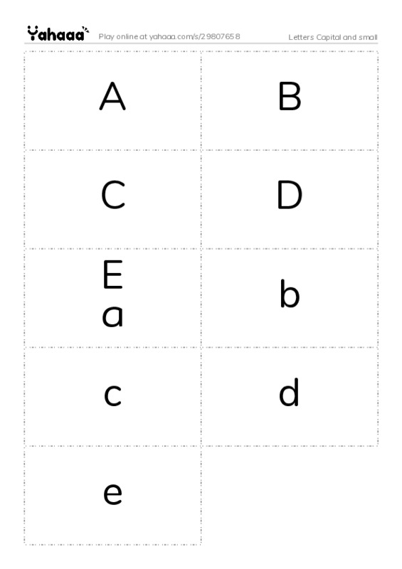 Word flashcards worksheet for Letters Capital and small