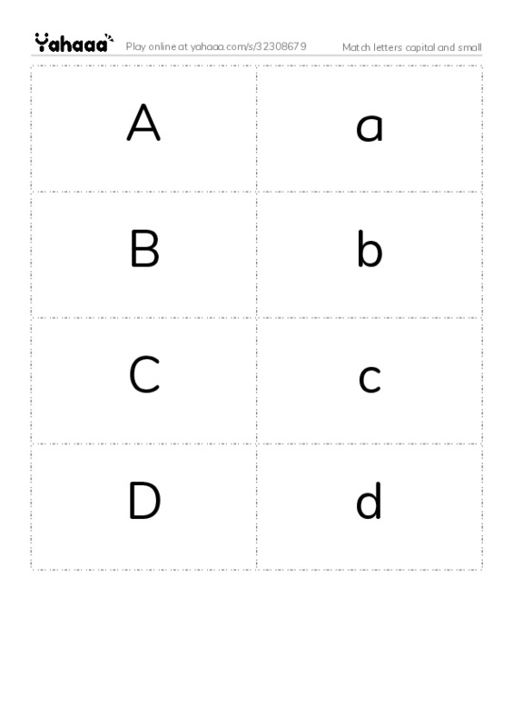 Word flashcards worksheet for Match letters capital and small