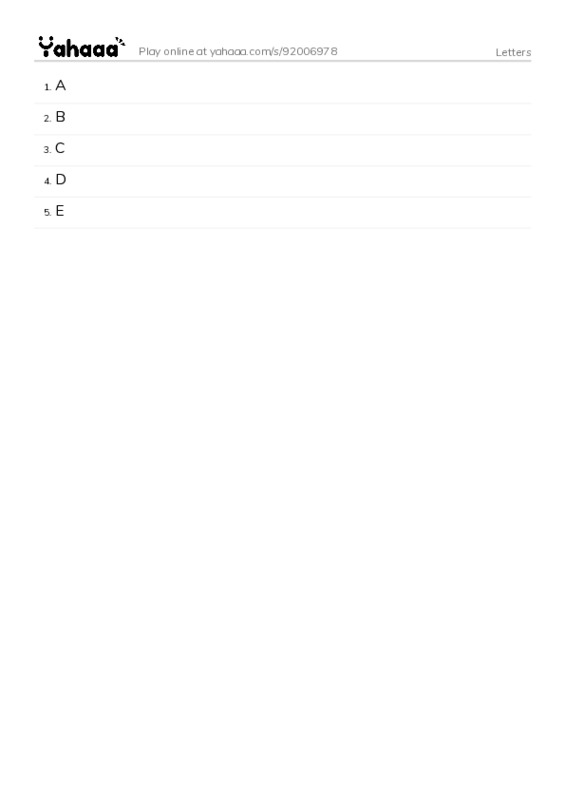 Word list with meanings worksheet for Letters