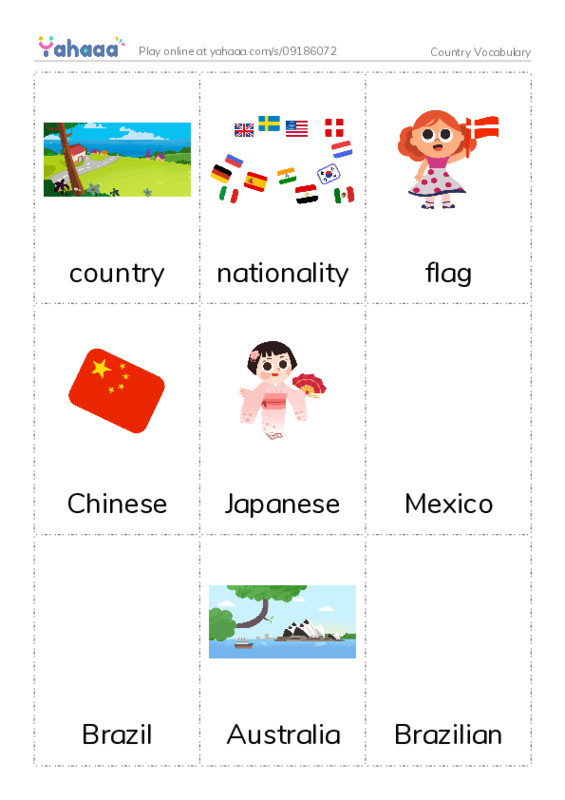 Picture flashcards worksheet for Country Vocabulary