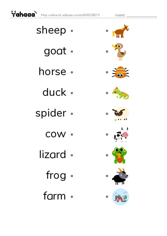 Draw a line to match worksheet for KB 2 farm