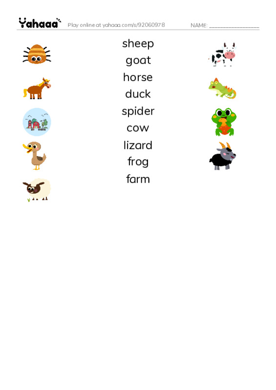 Match both sides worksheet for KB 2 farm