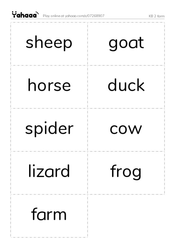 Word flashcards worksheet for KB 2 farm
