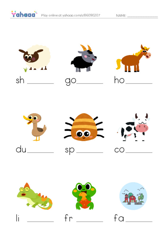 Finish the word worksheet for KB 2 farm