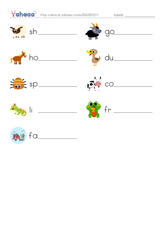Write the word rows worksheet for KB 2 farm