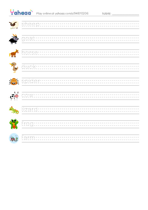 Handwriting lines worksheet for KB 2 farm