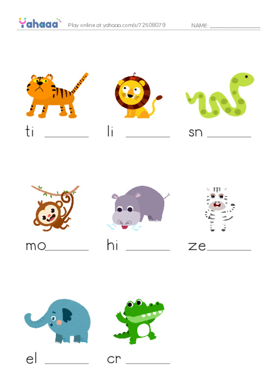 Free worksheet on KB 1 Animals - Worksheet to fill in words | Yahaaa!